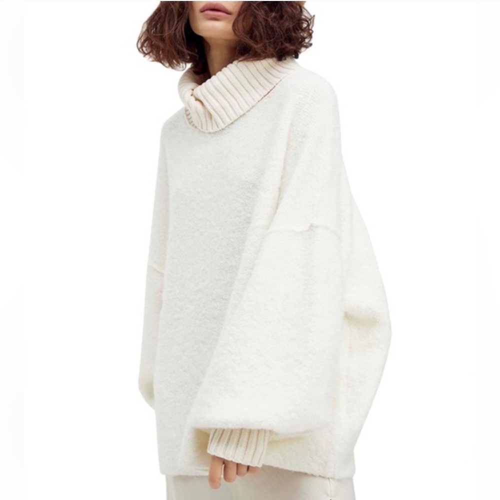 Free People Milo Cozy Cream Oversized Turtleneck Sweater